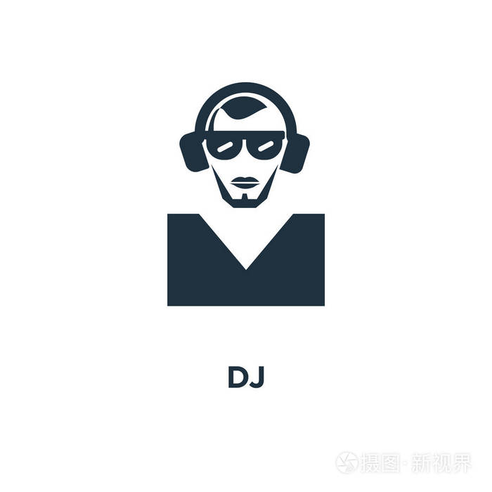 黑色填充矢量图.在白色背景上的 dj 符号.可用于网络和移动