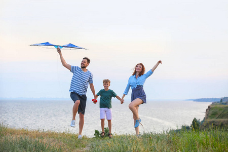 快乐家庭风筝在海附近