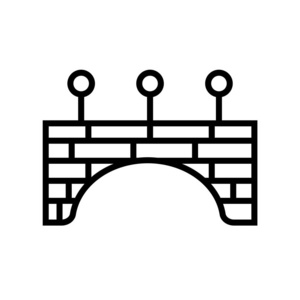 在白色背景桥梁透明符号线条或线形符号轮廓样式中的元素设计中隔离的桥图标矢量