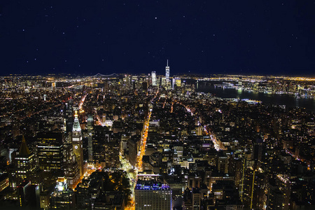 曼哈顿夜景鸟瞰图