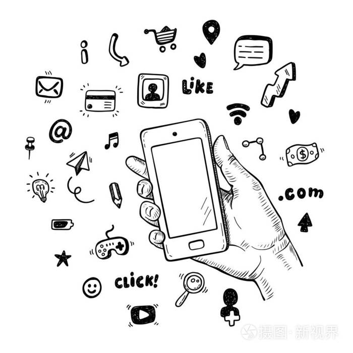 手持智能手机矢量素描图解插画-正版商用图片0sfdd7-摄图新视界