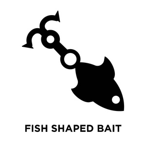 鱼形诱饵图标矢量隔离在白色背景上, 标识鱼形诱饵标志的图案在透明背景下, 充满黑色符号