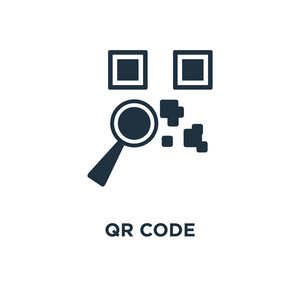 Qr 码图标。黑色填充矢量图。在白色背景上的 Qr 码符号。可用于网络和移动