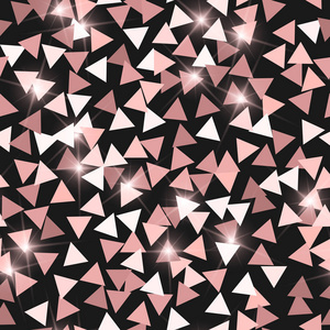 闪光无缝纹理。可爱的粉红色粒子。由闪闪发光的三角形制成的无尽图案。好