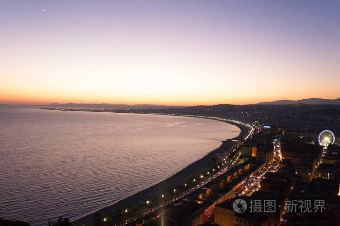 漂亮的海滩夜景 法国 漂亮的海滩和著名的英语 步道的走道 法国旅游名镇照片 正版商用图片0sfl0g 摄图新视界