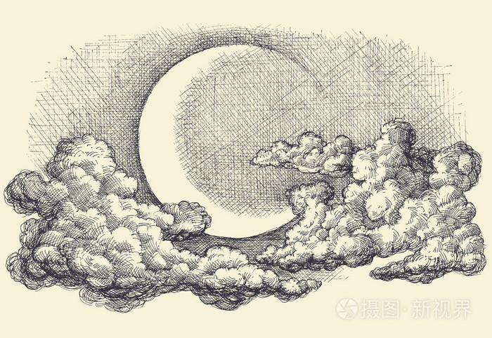晚上天空矢量,月亮在云手绘