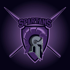 斯巴达盾和长矛的吉祥物.斯巴达, 在黑暗背景下的矢量符号照片