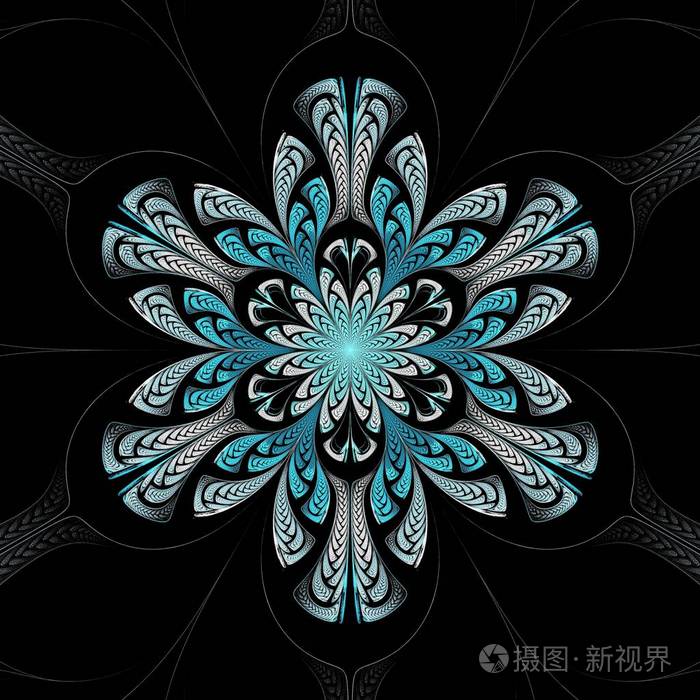 美丽的对称分形曼荼罗, 花或蝴蝶, 数码艺术品为创意平面设计.