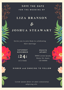 婚礼花卉背景。保存日期。五颜六色的邀请, 卡片, 为设计。矢量插图
