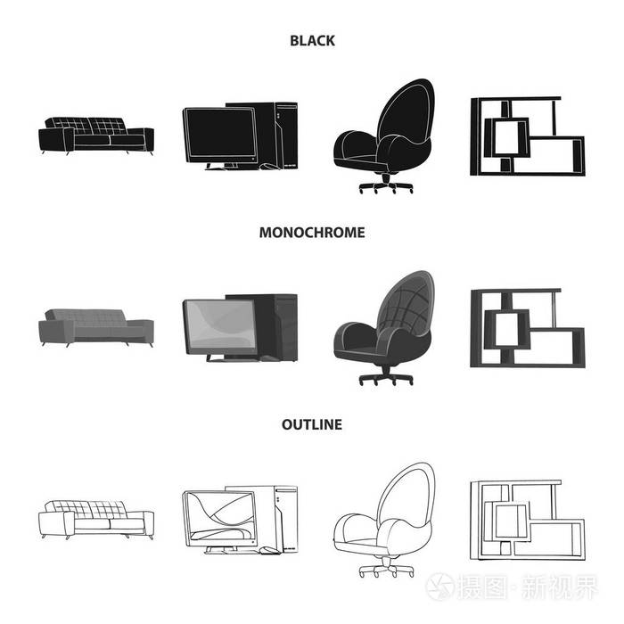 家具和工作符号的向量例证。网站家具和家庭股票符号的收集