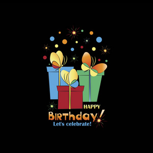 生日快乐!庆祝一下吧!在黑色背景上的庆祝消息.