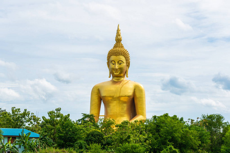 angthong 省的稻田风光与大金佛雕像