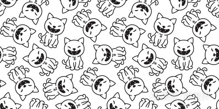 猫无缝图案矢量印花布分离卡通插画背景壁纸