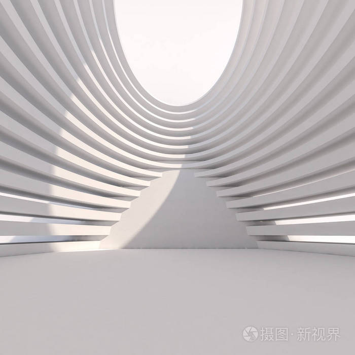 抽象的现代建筑背景,空开放空间的内部。3d 渲染照片-正版商用图片