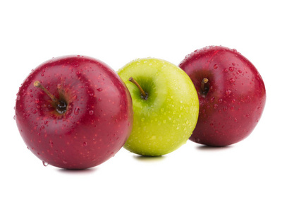 三个新鲜的苹果.有机水果照片