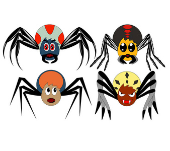 一套四卡通蜘蛛不同的形状和颜色, 善良和的蜘蛛 helloween