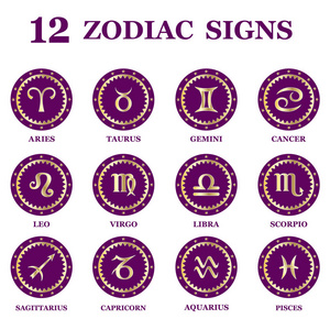 一组黄道带符号图标被隔离.占星术和星座设计元素.