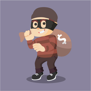 小偷偷钱奔跑插画图片