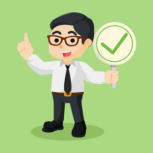 商人持有正确的标志龙的卡通人物与正确的标志任何使用剪贴板正确图标