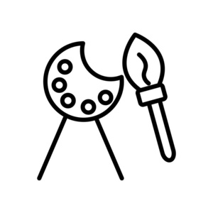 轮廓调色板在白色背景上隔离的颜料调色板图标矢量, 在线性样式中绘制