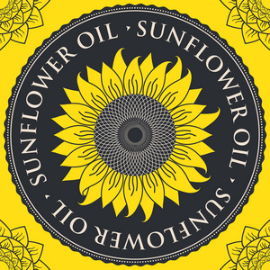 用轮廓图绘制黑色和黄色背景下圆框架向日葵向日葵油的方形矢量横幅