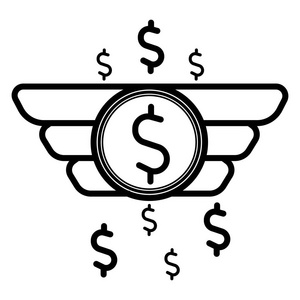 美元硬币与翼图标向量