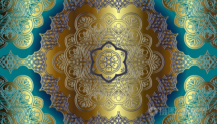 黄金装饰上光的蓝色背景中东部,阿拉伯风格, 的设计元素