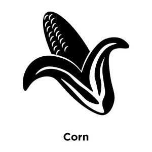 玉米图标矢量在白色背景下分离, 标志概念玉米标志在透明背景下, 实心黑色符号