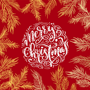 圣诞快乐矢量文字书法字体设计的红色背景。创意排版为节日问候礼品海报。书法字体风格横幅