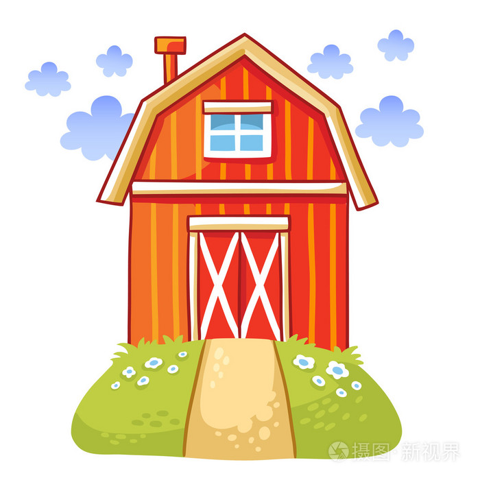 可爱的卡通房子在草地上