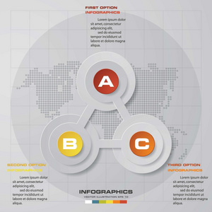 抽象3步信息图形背景。 数字横幅模板