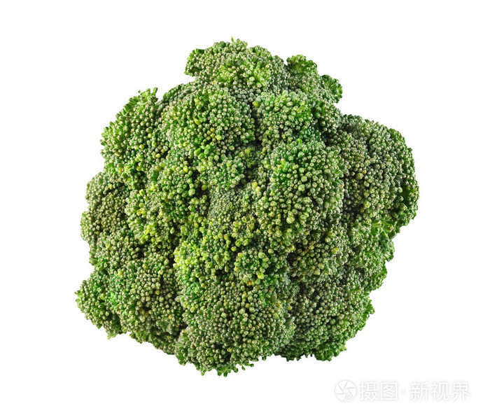 绿色的叶子上白色孤立的新鲜成熟的西兰花树