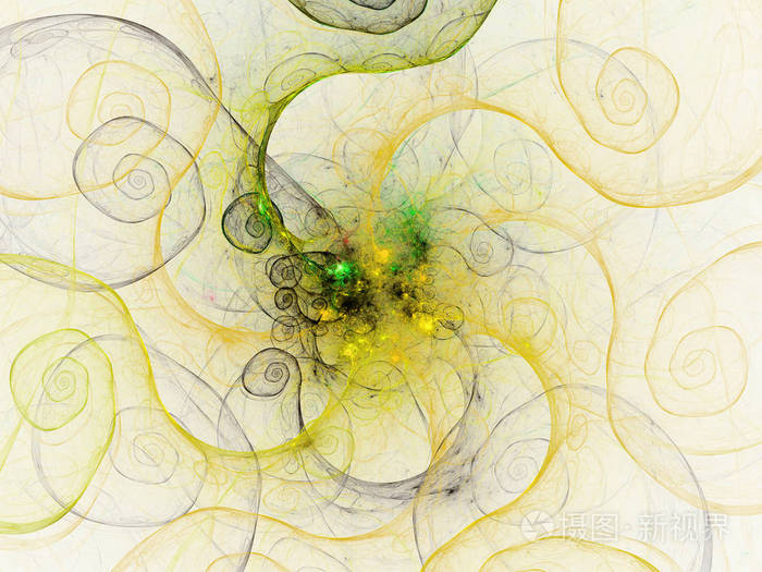 黄色抽象分形背景3d 渲染插图