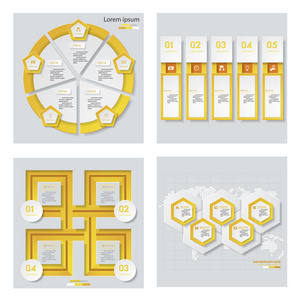 4 黄颜色模板图形或网站布局的集合。矢量背景