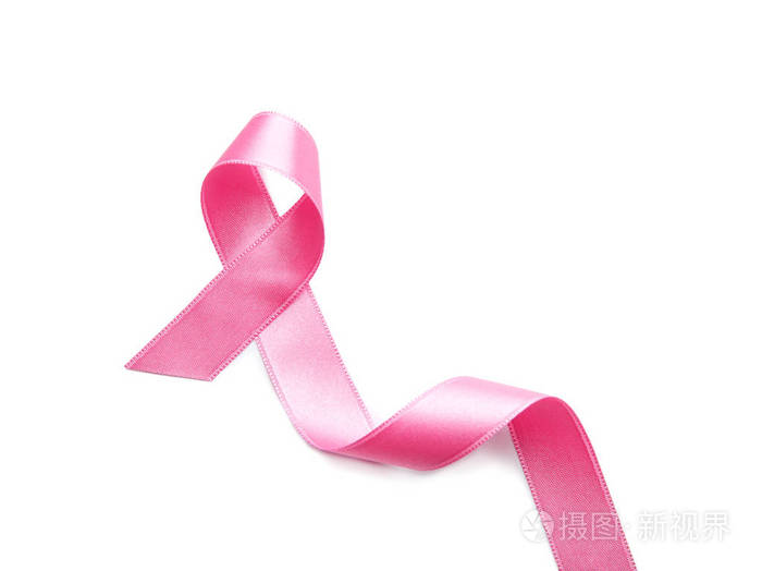 白色背景上的粉红丝带.乳房癌概念