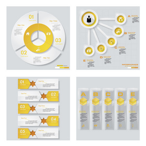 4 黄颜色模板图形或网站布局的集合。矢量背景