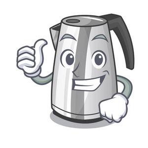 拇指向上塑料电热水壶隔离在卡通矢量插图照片