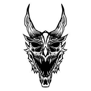 龙头骨愤怒的黑白矢量插图照片