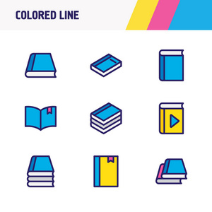 矢量图9个读的图标有色线。可编辑的知识播放器字典和其他图标元素集