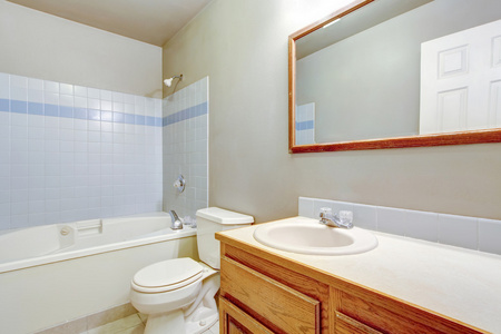经典的美国卫浴室内设计与瓷砖修剪