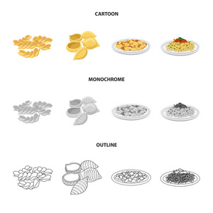 面食和碳水化合物图标的孤立对象。一套面食和通心粉股票符号的网站
