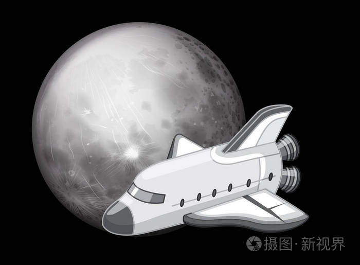 黑白宇宙飞船场景插图