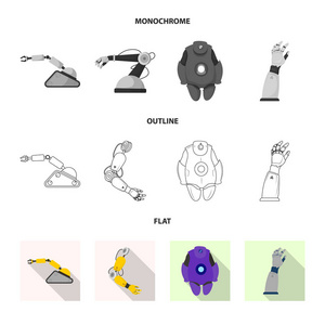 机器人和工厂图标的矢量设计。机器人与空间存量矢量图解的采集