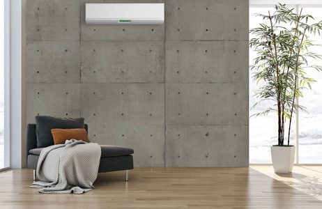 现代明亮的室内公寓客厅空调插图3d 渲染计算机生成图像