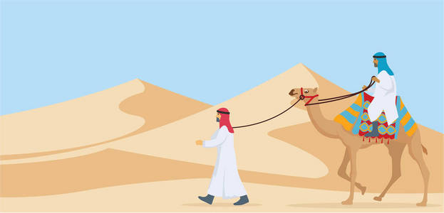 两个骑着骆驼走在沙漠里的家伙