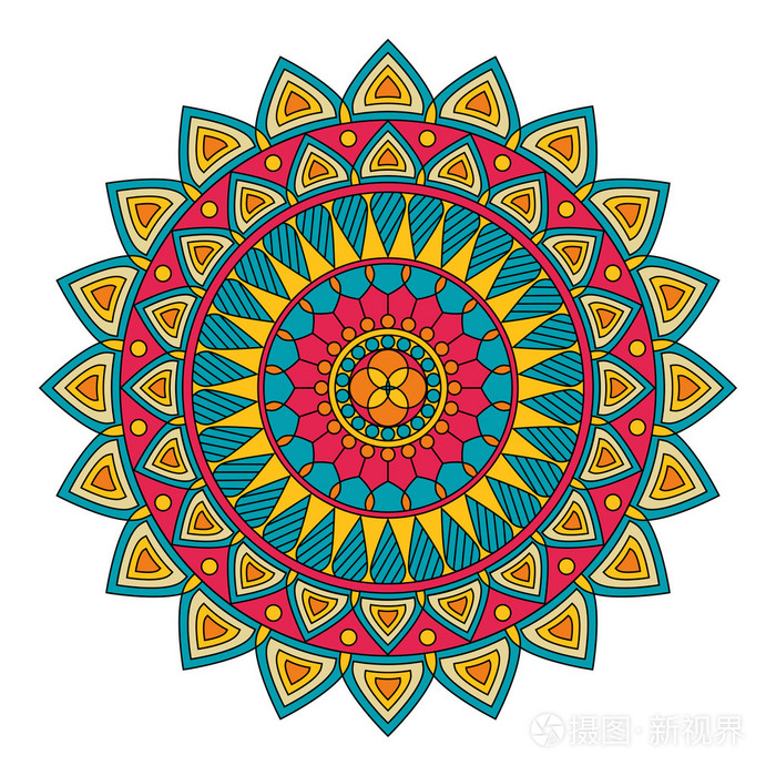 彩色花卉曼陀罗,矢量图