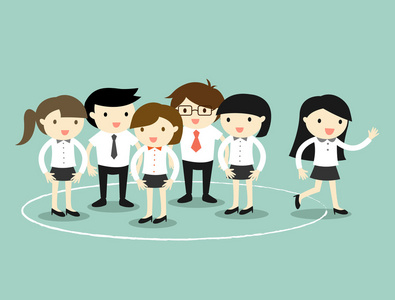 跳出舒适圈经营理念,走出圈子的女商人.矢量图照片