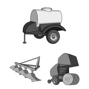 农业机械单色图标集的设计收藏。设备和设备矢量符号库存 web 插图