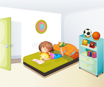 在干净的卧室里学习的女孩照片