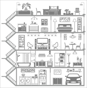 房屋内部轮廓。矢量图解